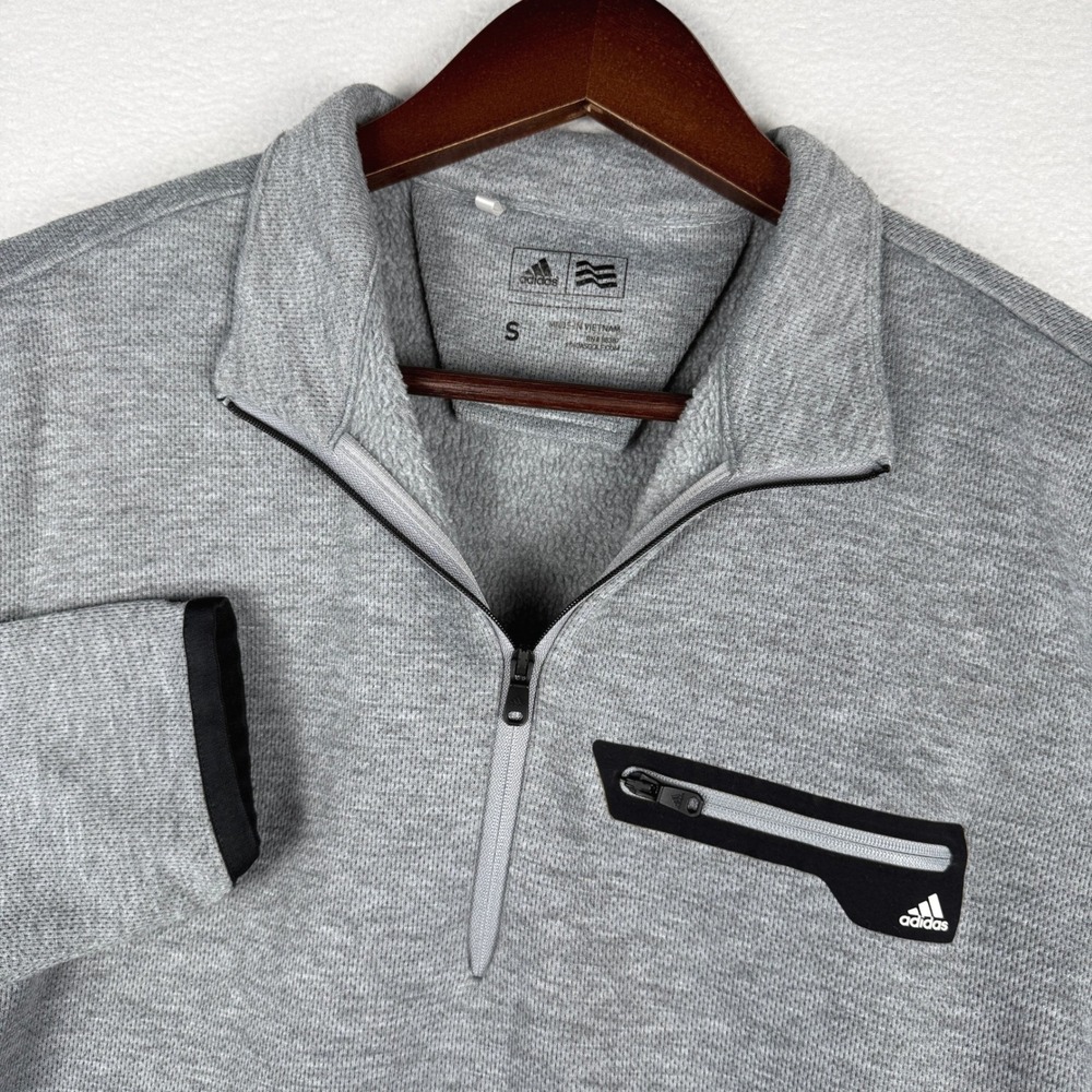 Adidas 1/4 Zip Pullover Sweater Mens Small Gray Heathered Golf Chest Pocket